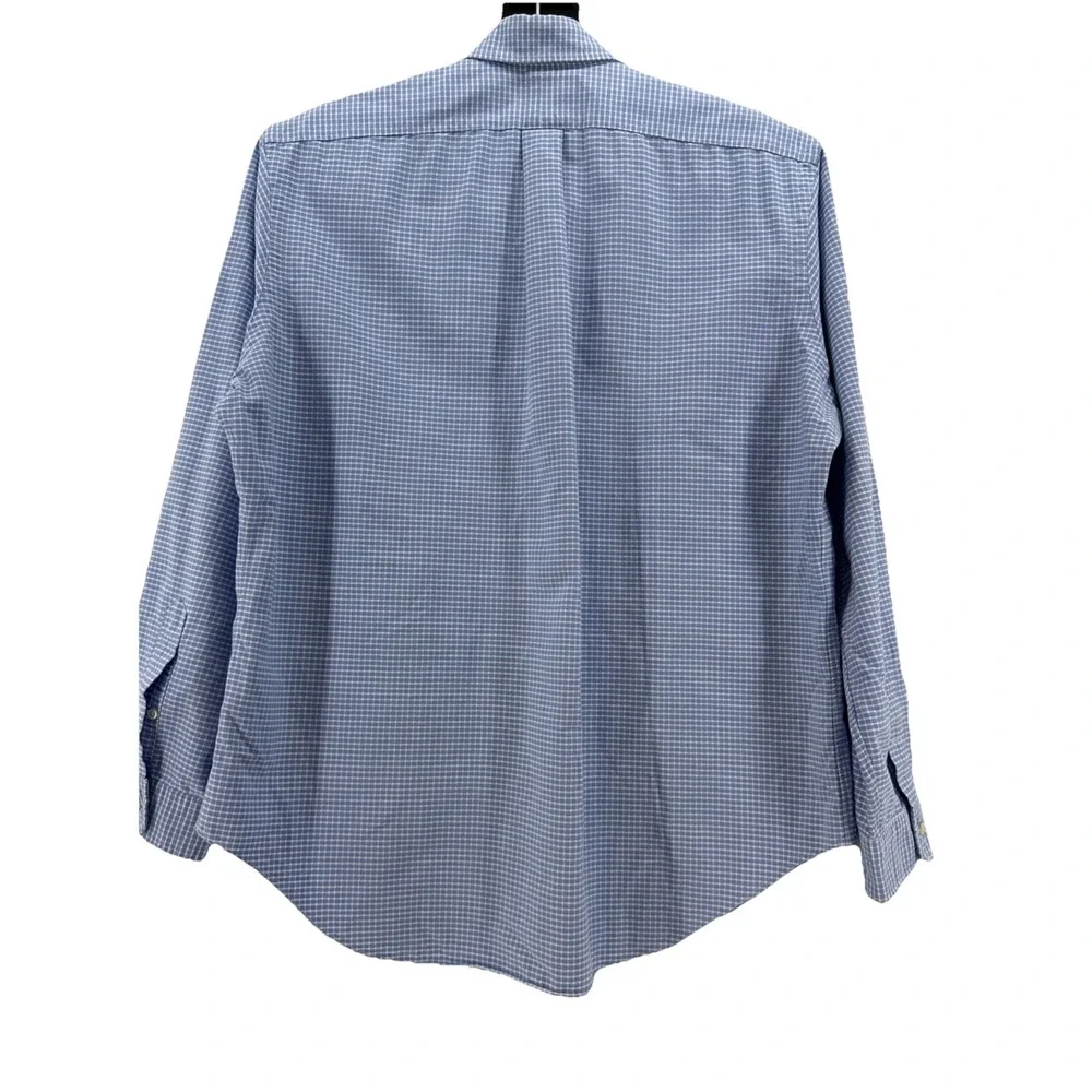 Polo Ralph Lauren Men's Blue & White Gingham Check Pink Logo Long Sleeve ShirtXL